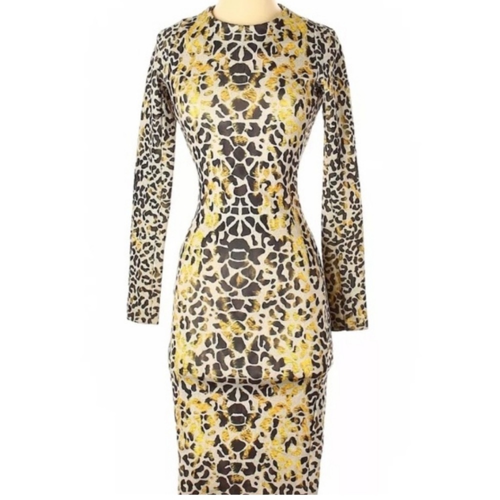 Zara Yellow Cheetah Print Body Con Dress
